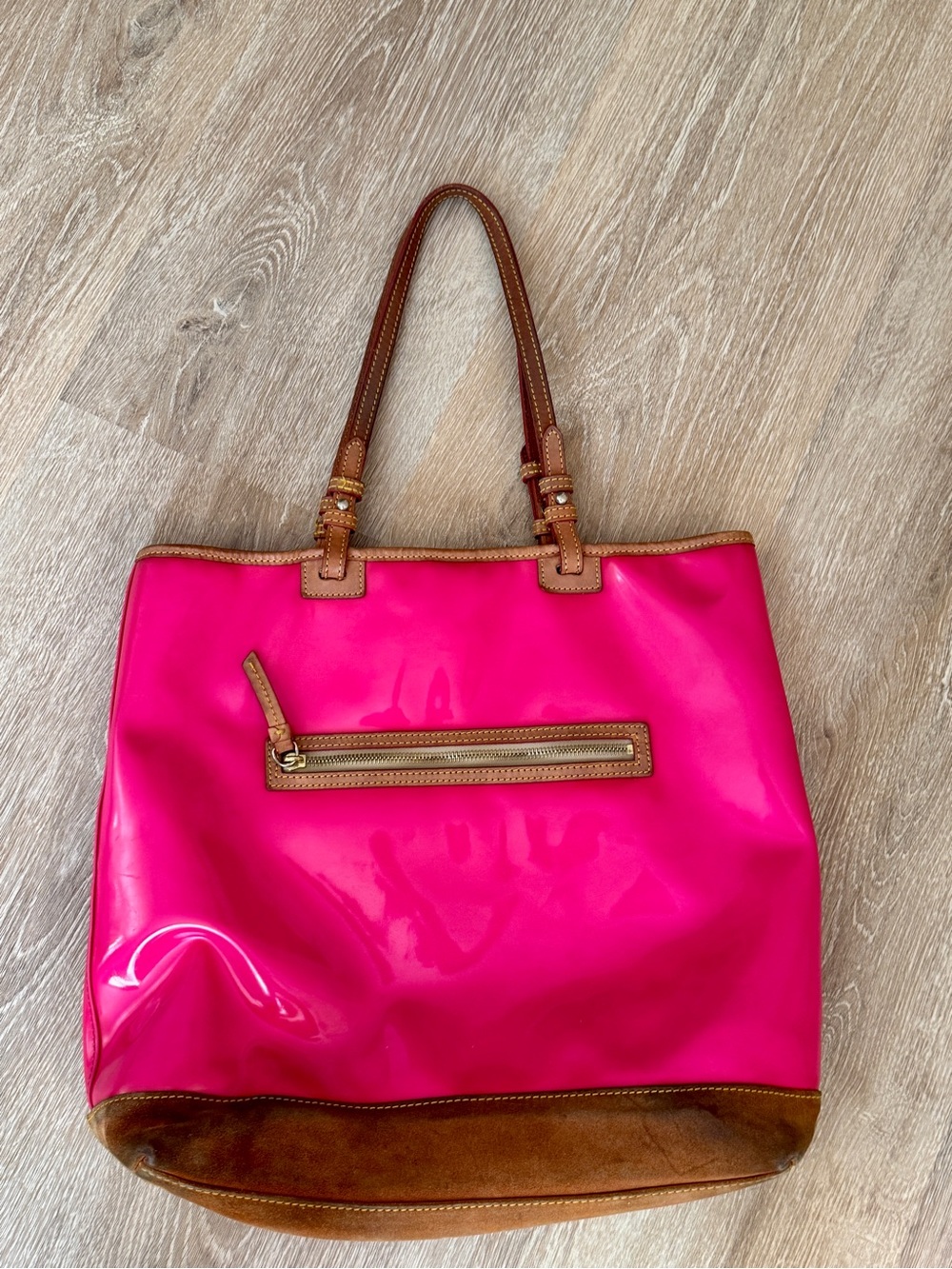 Dooney & Bourke Hot Pink Tote with Brown Leather Trim - Picture 3 of 4